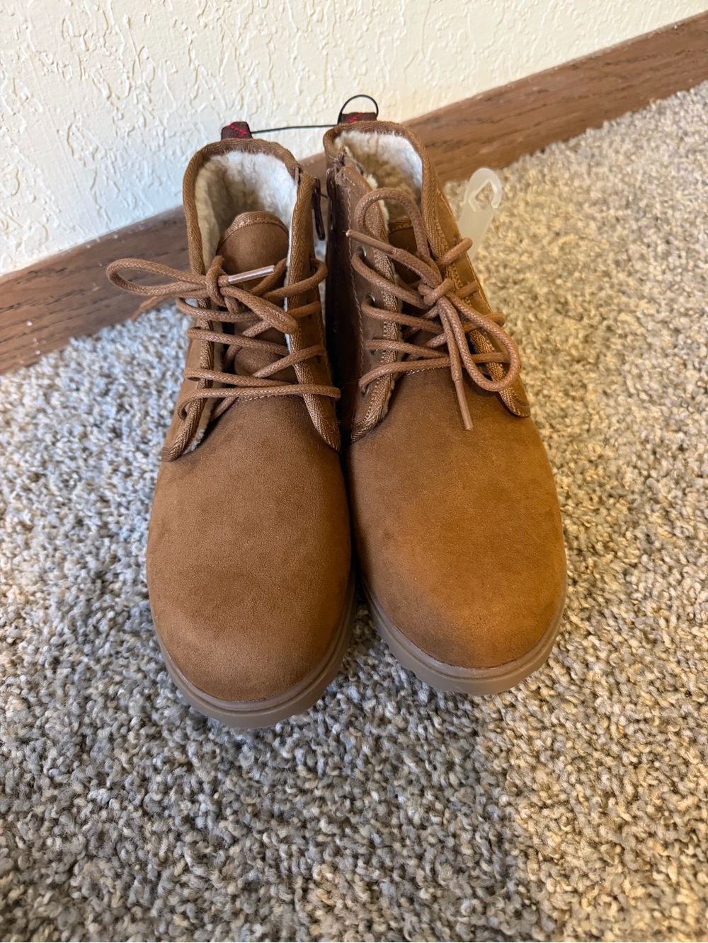 Cat & Jack Kids Tan Lace-Up Fleece-Lined Boots